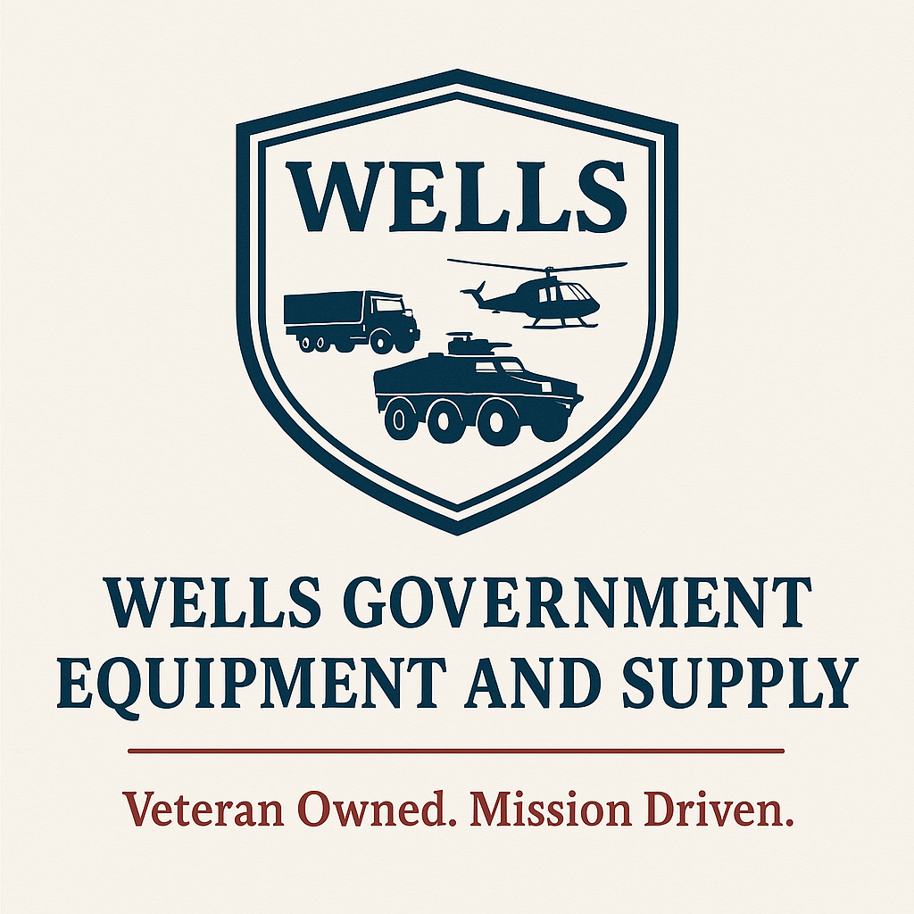 Company logo with shield and miltary vehicles.